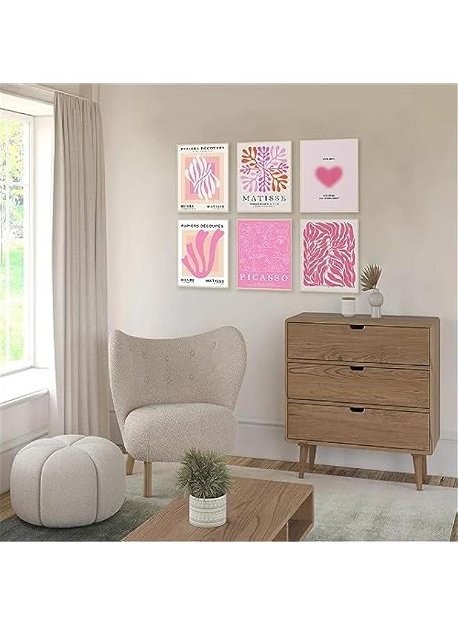 Matisse Wall Art Prints Set of 6, Abstract Matisse Wall Art Exhibition Picasso Posters, Minimalist Canvas Art Prints Beige Pink Room Decor, Hot Pink Aesthetic Room Decor for Bedroom, Living Room, - Image 4